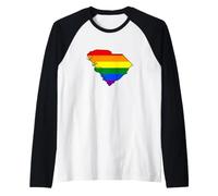 South Carolina Mappa USA Stato Arcobaleno Flag Orgoglio Maglia con Maniche Raglan