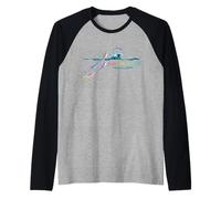 South Padre Island Texas Colorato Delfino Amante Spiaggia Maglia con Maniche Raglan