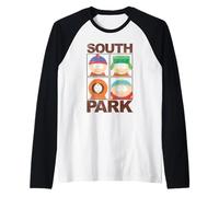 South Park Character Grid Distressed Funny Cartoon Maglia con Maniche Raglan