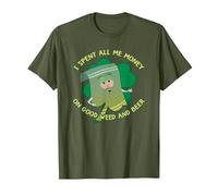 South Park St Patrick's Day Towelie Spent Money Maglietta, Uomo, Oliva, S