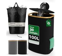 SOUTHGATE 100L Conservazione Delle Bottiglie con Coperchio, Contenitori Differenziata Bottiglie Vuote, Con Sacchetto Rimovibile, Bottiglie di Plastica/Vetro Bidoni Raccolta Differenziata, Nero