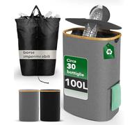 SOUTHGATE 100L Conservazione Delle Bottiglie con Coperchio, Contenitori Differenziata Bottiglie Vuote, Con Sacchetto Rimovibile, Bottiglie di Plastica/Vetro Bidoni Raccolta Differenziata, Grigio