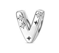 SOUTHPLUS Ciondolo con Lettera Dell'alfabeto in Argento Sterling 925 Charm Bead con A-M-S-L Pendente con Zirconia 5A Bead Charm da Donna, con Braccialetti e Collana Europea (V)