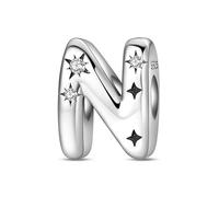 SOUTHPLUS Ciondolo con Lettera Dell'alfabeto in Argento Sterling 925 Charm Bead con A-M-S-L Pendente con Zirconia 5A Bead Charm da Donna, con Braccialetti e Collana Europea (N)