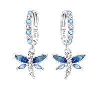 SOUTHPLUS Orecchini Donna Argento 925 Collezione Fiori Ortensie Margherite Cerchio Ago Argento 925 Stelle Luna Orecchini Cerchio San Valentino Regalo per lei (Libellula Blu)