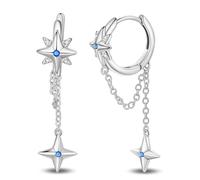 SOUTHPLUS Orecchini Donna Argento 925,Oro Orecchini,Cerchio Ago Argento 925 Geometrici,Ipoallergenici, Stelle Luna Fringe Orecchini Cerchio, San Valentino,Regalo per lei (Frangia Stella Otto Punte)