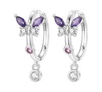 SOUTHPLUS Orecchini Donna Argento 925,Oro Orecchini,Cerchio Ago Argento 925 Geometrici,Ipoallergenici, Stelle Luna Fringe Orecchini Cerchio, San Valentino,Regalo per lei (Lila Farfalla)