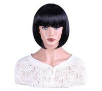 SOUTHSKY Parrucca corta nera diritta con frangia piatta stile bob in fibra resistente al calore, parrucca sintetica per donne, feste, costumi di Halloween, cosplay, 30 cm/12 pollici