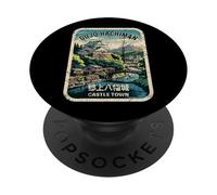 Souvenir anime Kanji della città del castello di Gujo Hachiman, ponte sul fiume PopSockets PopGrip Adesivo