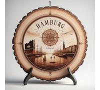 Souvenir artigianale di Amburgo Germania - fetta di legno rustica decorativa, regalo tedesco per gli amanti della storia, appassionati di cultura e collezionisti