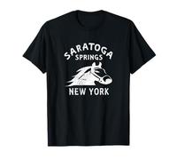 Souvenir da corsa con grafica vintage di Saratoga Springs NY Horse Maglietta