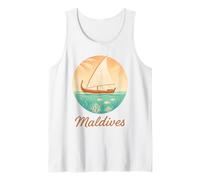 Souvenir dell'isola tropicale vintage della barca di Dhoni della spiaggia delle Maldive Canotta