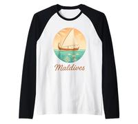 Souvenir dell'isola tropicale vintage della barca di Dhoni della spiaggia delle Maldive Maglia con Maniche Raglan