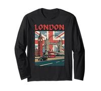 Souvenir di Autobus Rosso con Icone di Londra Big Clock Bridge Ben Tower Maglia a Manica
