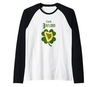 Souvenir di Cork Irlanda con Arpa celtica e Trifoglio Maglia con Maniche Raglan