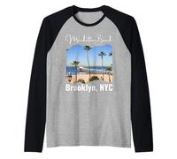 Souvenir di Manhattan Beach Brooklyn New York City Donna Uomo Maglia con Maniche Raglan