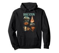 Souvenir di Viaggio con Icone Vintage della Città di Houston Felpa con Cappuccio