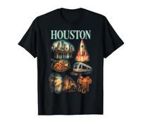 Souvenir di Viaggio con Icone Vintage della Città di Houston Maglietta