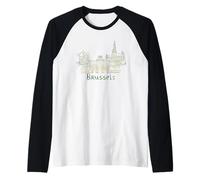 Souvenir di Viaggio della Notte di Bruxelles Belgio Panorama City Gift Maglia con Maniche Raglan