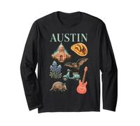 Souvenir di Viaggio Vintage con Icone della Città di Austin Maglia a Manica