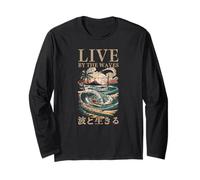Souvenir giapponese Surf Art Ukiyo-e Kanji Live by the Waves Maglia a Manica
