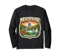 Souvenir Madison Wisconsin Città Stato Capitale Retro Vintage Maglia a Manica