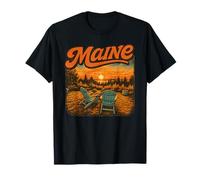 Souvenir retrò della Spiaggia del Tramonto delle sedie Adirondack della Costa del Maine Maglietta