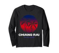 Souvenir Tailandese di Chiang Rai Thailandia Retro Tramonto Design Maglia a Manica