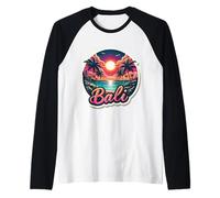 Souvenir vacanze estive con scena al tramonto sulla spiaggia in Indonesia Maglia con Maniche Raglan