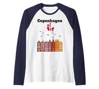 Souvenir Viaggio Copenaghen Danimarca architettura Bandiera Danese Maglia con Maniche Raglan