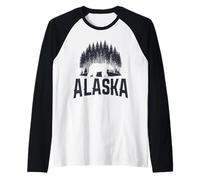 Souvenir Vintage dell'Alaska The Last Frontier Bear Pine Tree Maglia con Maniche Raglan