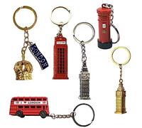 Souvenirs 6 portachiavi a forma di autobus di Londra, 3D, Big Ben, cabina telefonica, cassetta postale, metallo pressofuso, portachiavi a forma di corona, Multicolore, approx with chain 14.5 x 10.5 x