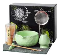 Souvik Matcha Set 7 Pezzi - Ciotola in Ceramica, Frusta Chasen, Cucchiaio di Bambù, Supporto e Accessori - Kit Matcha Tradizionale per Cerimonia del Tè - Ideale come regalo, casa o ufficio