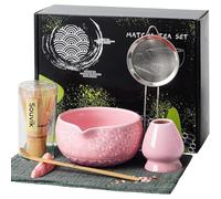 Souvik Matcha Set 7 Pezzi - Kit Accessori Cerimonia del Tè Matcha, Matcha Polvere Kit con Ciotola Giapponese, Frusta in Bambù, Canovaccio, Regalo Perfetto per Amanti del Tè (Rosa)