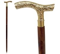 SouvNear - Bastoni in legno con manico in ottone decorativo, fabbricato in India, Legno denso, Stick With Handle - Fritz, Golden Fritz