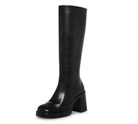 SOVANYOU Stivali in pelle nera con plateau per le donne stivali con tacco a blocco grosso punta quadrata, Nero-01, 38 EU