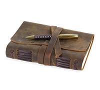 Sovereign-Gear Diario in Pelle, Diario di Viaggio, A5 Quaderno da Scrittura Fatto a Mano Vintage per Uomini Donne e Viaggiatori. Pelle Rustica Morbida 18x13cm Regalo per Scrivere Poesia + Penna