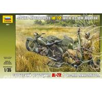 Soviet M-72 Motorcycle With 82-MM Mortar Platic Kit 1:35 Model ZVEZDA