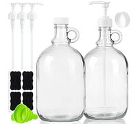 Sovietiep Confezione da 2 dispenser per detersivo per bucato con pompa e coperchio, bottiglia in vetro da mezzo gallone per dispenser di sapone per bucato, detersivo liquido, dispenser ammorbidente