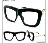 Sovradimensionato Rétro senza Lenti Occhiali Grande Funky Nero & Oro Telaio Solo