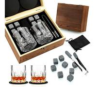Sovyime Set regalo per whisky da uomo, set di 2 bicchieri da whisky con 8 pietre refrigeranti per whisky Scotch Bourbon in scatola di legno Set regalo per whisky, regalo di Natale/compleanno per papà