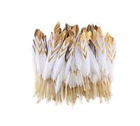 Sowder 50 piume d'oca colorate dorate da 10-15 cm, per artigianato, decorazioni per feste, abbigliamento, accessori (bianco e oro)