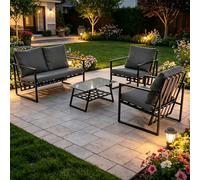 Soweiz Bellissimo set di mobili da giardino per 4 persone, con divano, tavolino e cuscino, rivestimento in tessuto rimovibile e lavabile, colore: nero