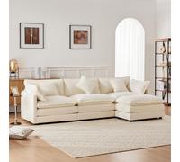 Soweiz Divano a tre posti, imbottito, divano ad angolo con poggiapiedi, divano ad angolo a forma di L, design moderno, mobili imbottiti, tessuto ciniglia, adatto per soggiorno e camera da letto, 283 x