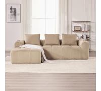 Soweiz Divano compatto in velluto a coste - morbido divano modulare con tasca laterale e porta bevande, comfort per sedersi a lungo, con 3 cuscini. per soggiorno, studio e altro ancora (kaki)