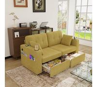 Soweiz Divano doppio posto, cuscino rotondo profondo con motivo a nuvole di ciniglia, design compresso senza nucleo di piume, incluso cuscino decorativo, adatto per appartamenti compatti (giallo