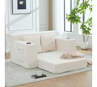 Soweiz Divano letto a due posti, in schiuma ad alta densità, con vano portabevande, cuscino per lo schienale, divano per gli ospiti, 133 x 87 x 64 cm, beige