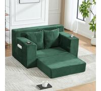 Soweiz Divano letto a due posti, in schiuma ad alta densità, con vano portabevande, cuscino per lo schienale, divano per gli ospiti, 133 x 87 x 64 cm, verde