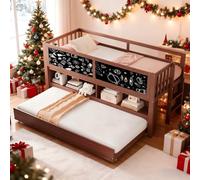 Soweiz Lettino per bambini 90 x 200 cm, letto estraibile con lavagnetta graffiti, spazio aperto, scaletta, letto per bambini, in legno massiccio, senza materasso (marrone)