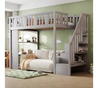 Soweiz Lettino per bambini con scala di archiviazione, letto a soppalco 90 x 200 cm, letto a soppalco con scomparti più grandi, letto funzionale, lettino per bambini, letto in legno, senza materasso